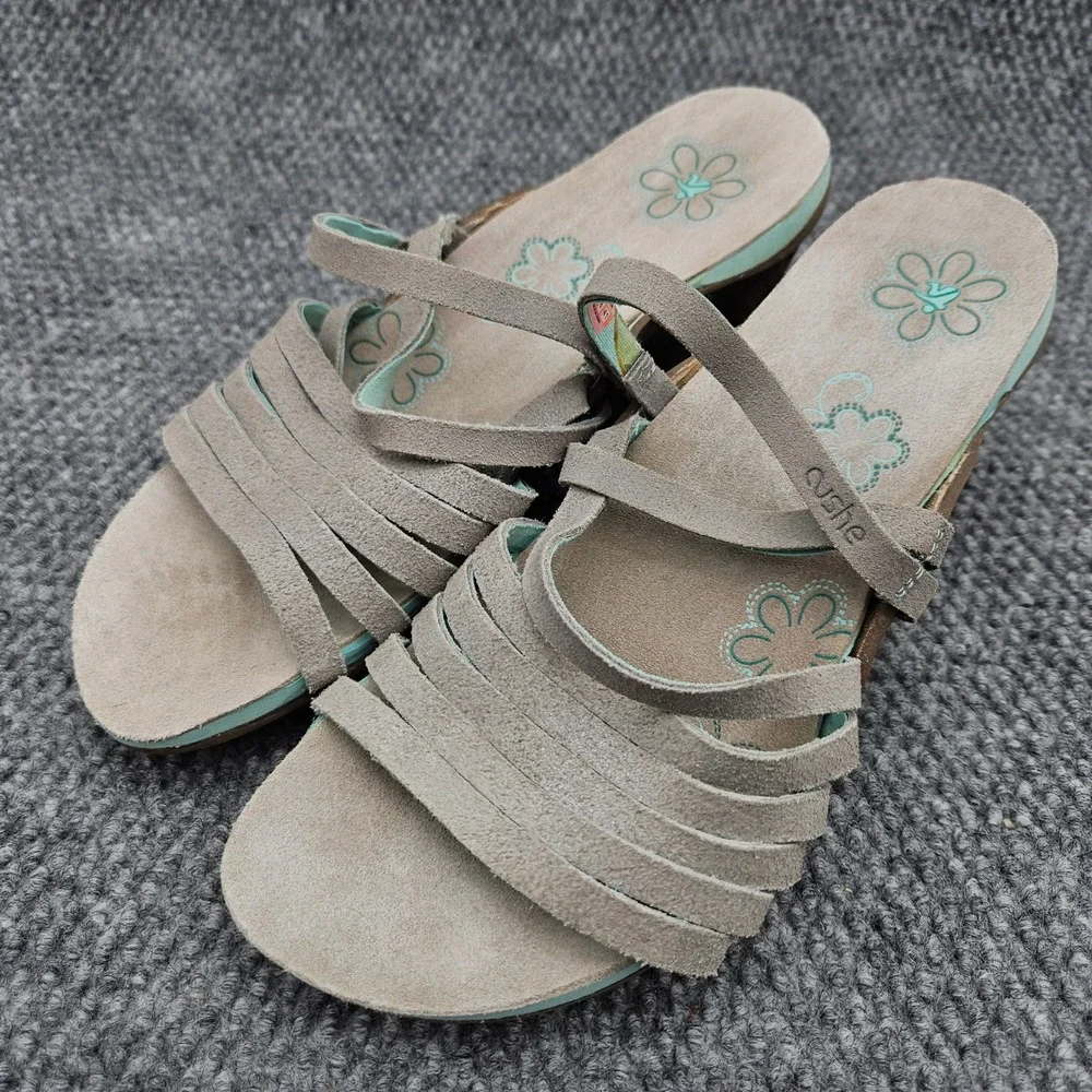 Cushe (Women's 10) Gray Sandals Weave Suede Strappy Wedge Comfort Boho Summer